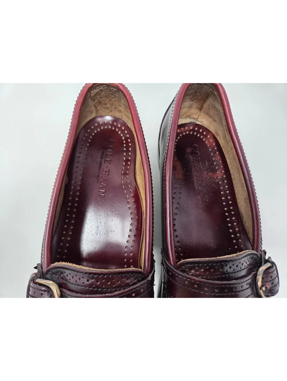 Cole Haan Burgundy Leather Kiltie Loafers W/ Buckle Mens 9.5